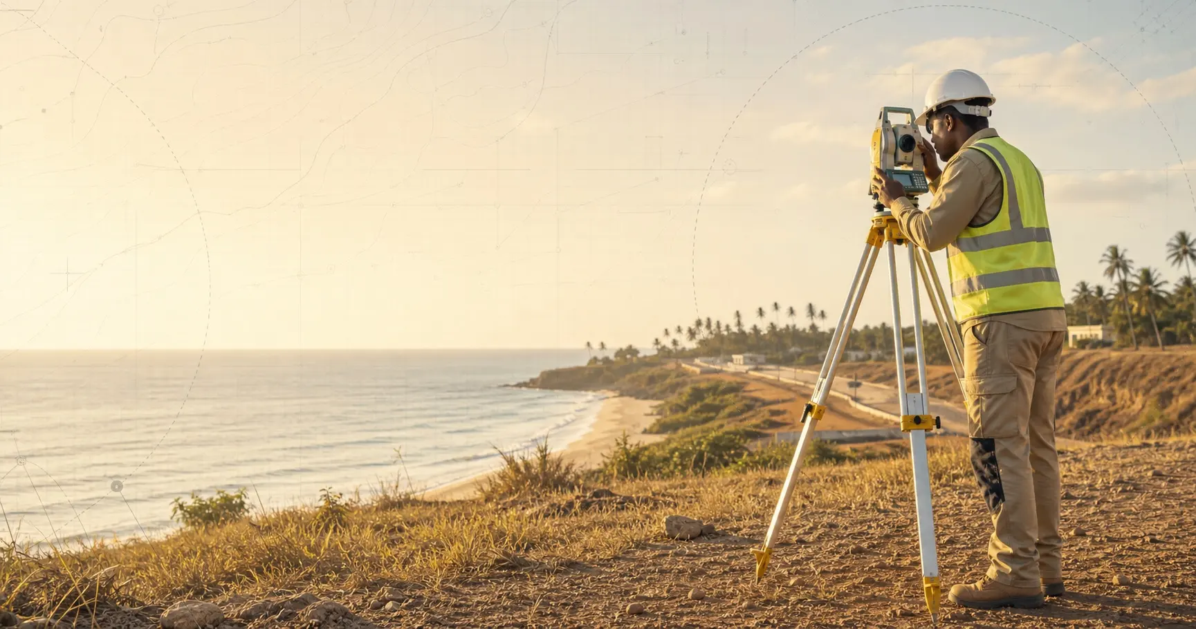 Walterland surveyor operating a total station above the Kenya coast