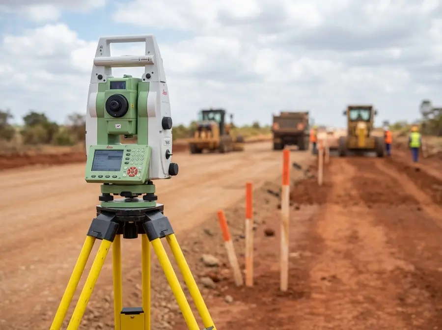 Engineering surveyor setting out construction control points in Kenya